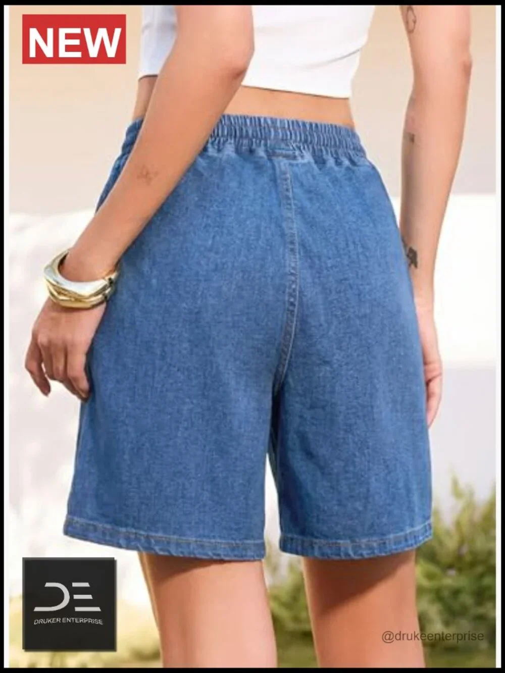 High Waisted Stretchy Drawstring Elastic Waist Baggy Denim Shorts